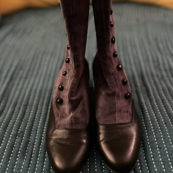 Vero Cuoio Granny Boots Suede Leather 38.5 Gray Black Button Up *Please Read* - Picture 13 of 15